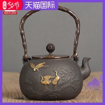Iron pot Yanyi Japanese handmade gilt flying crane uncoated cast iron pot Old iron pot boiling water Iron teapot import
