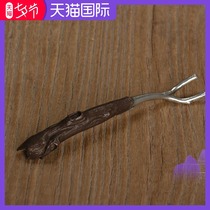 Pot cover fork Pure copper handmade tree branch iron pot fork Japanese iron pot Silver pot special copper pot clip pot cover tea ceremony accessories