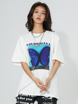 CBIANA (creation camp Liu Yu Bo Yuan with the same)Butterfly print short-sleeved T-shirt National tide half-sleeve men and women