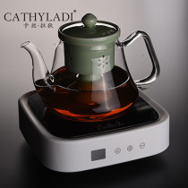 Cathyladi Household glass Teapot set High temperature resistant thickened office side handle large black tea tea maker