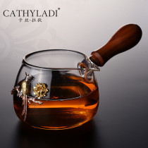 Cathyladi Japanese-style silver-inlaid side handle Fair cup Kung Fu tea set Household thickened heat-resistant glass male cup