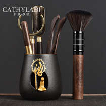 Cathyladi Tea Ceremony Six Gentlemen set Solid wood ebony tea pen Tea clip Tea spoon Copper Kung Fu tea accessories