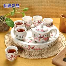 New free shipping Kung Fu tea set household blue and white porcelain complete set Jingdezhen double-layer ceramic tea table tea tray teapot