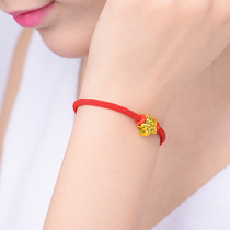 Gold 999 Gold Lucky Star Bracelet 3D Hard Gold Bracelet Female Lucky Pure Gold Transfer Bead Bracelet Red Rope