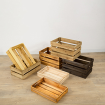 Wooden box Vintage storage box Wooden frame box Photography supermarket display decoration Old wooden basket Fruit solid wood storage box