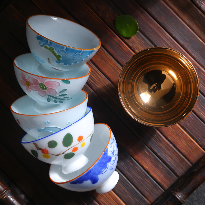Gold hand - made teacup suit kung fu tea set of blue and white porcelain household ceramics single cup sample tea cup small bowl master CPU