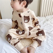 Spring and Autumn thin cotton sleeping bag for infants and young children cotton boneless conjoined pajamas baby long sleeve leg anti 1108i