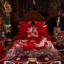 High-end four-piece wedding bedding wedding bed sheet quilt cover embroidery red cotton dragon phoenix 10 1108r