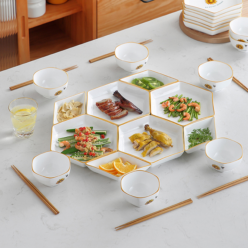 Reunion platter tableware plate suit household creative dishes move ceramic bowl dish combination plate northern dishes