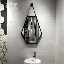 Bathroom mirror wall-mounted diamond hanging mirror hexagonal bathroom mirror Wall-mounted decorative mirror Creative hanging mirror Nordic