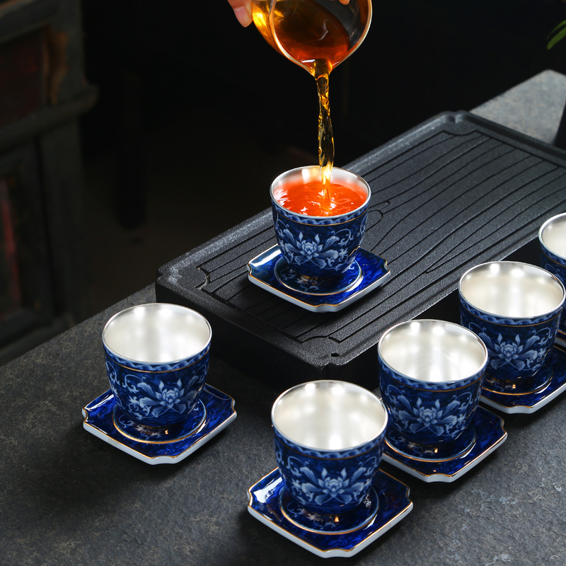 Yellow marigold built lamp cup masters cup a cup of pure checking gold oil drops of blue and white porcelain tea light temmoku kung fu tea cups