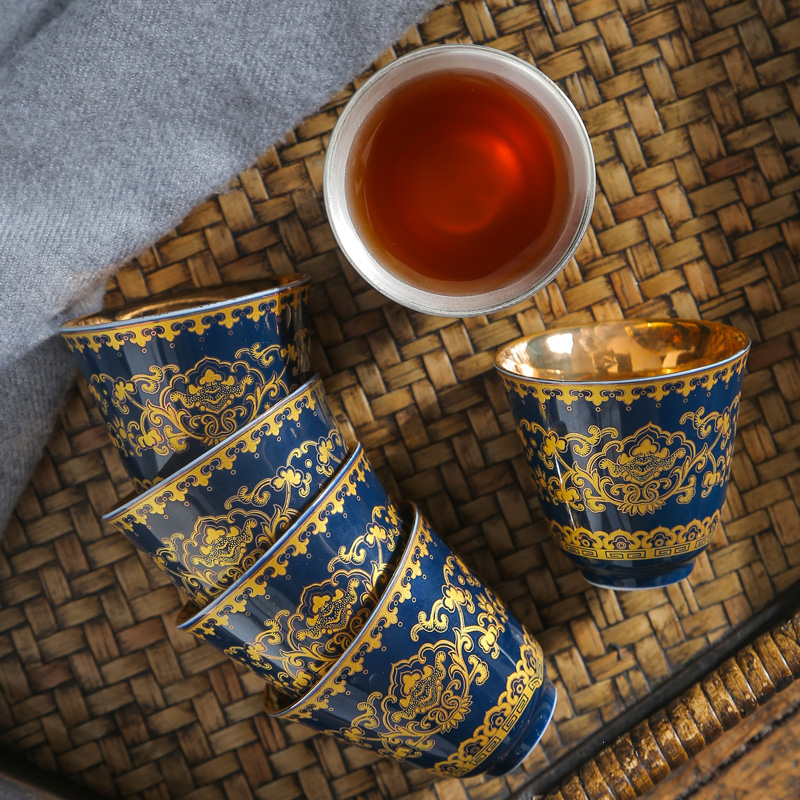 Blue and white colored enamel cup kung fu tea set single glass ceramic household sample tea cup jingdezhen porcelain cup bowl host
