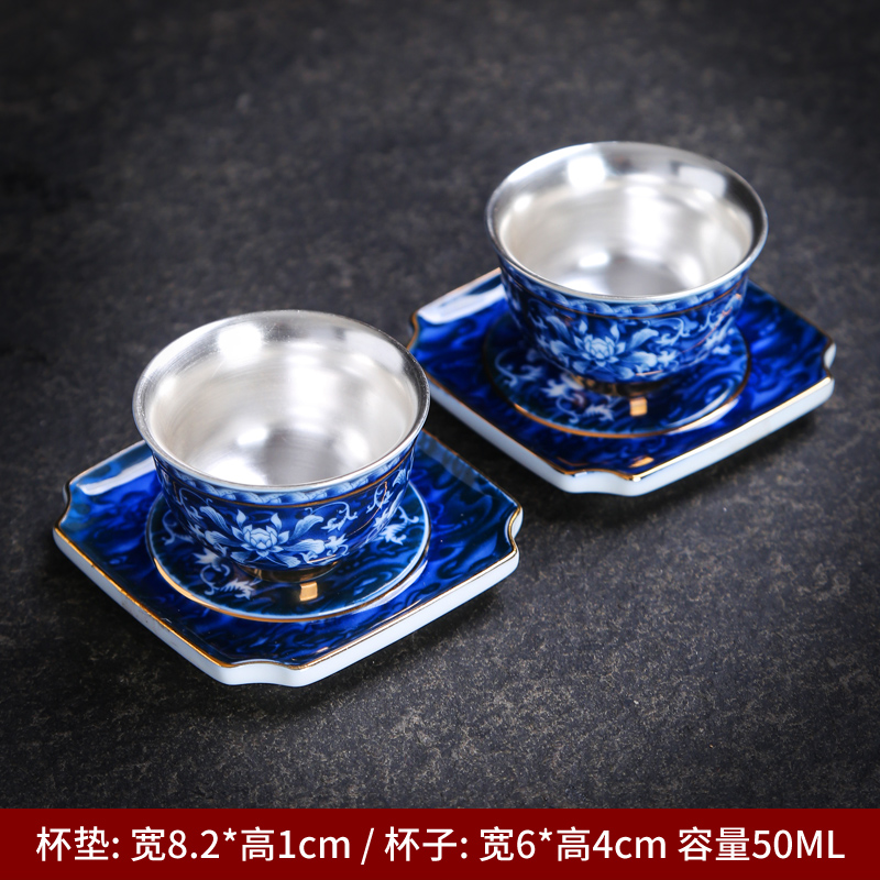 The Master cup single cup blue and white porcelain coppering. As silver cup silver 999 individual pure manual kunfu tea cup single pad