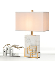 Postmodern natural square white marble desk lamp creative Chinese model room living room bedroom decoration bedside lamp
