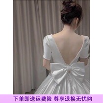 Satin wedding dress 2021 New tailed dress temperament bride little son main wedding dress Super fairy retro dream