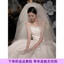 Satin wedding dress 2021 New tailed little man temperament bridal Mori French light main wedding dress Super fairy summer