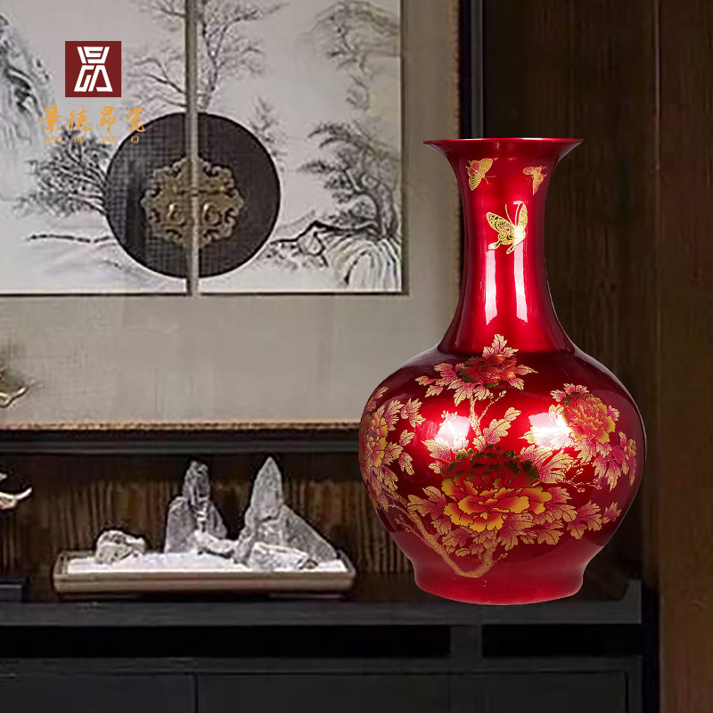 Jingdezhen ceramics China red crystal glaze of large vases, flower arrangement home sitting room TV cabinet decorative furnishing articles