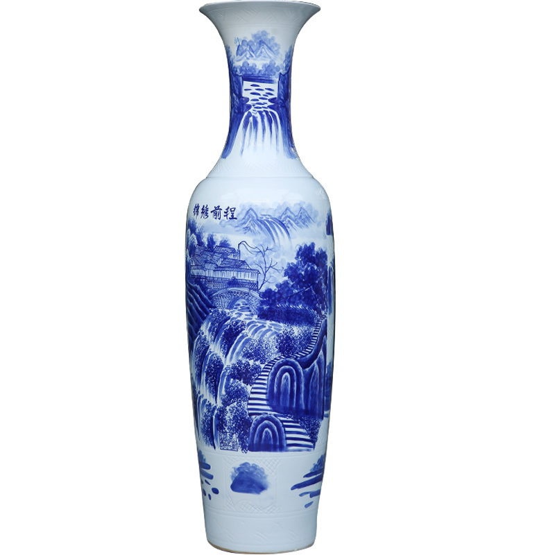 Jingdezhen ceramic hand - made porcelain blue ink in the bright future of large sitting room adornment big vase hotel furnishing articles