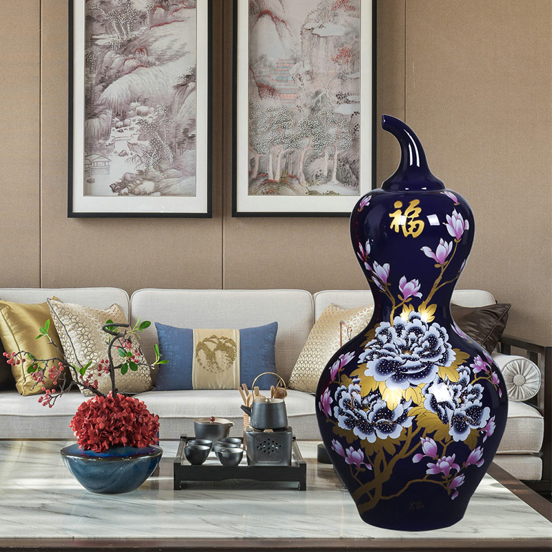 Jingdezhen ceramics high ground large vases, green and blue, a thriving business gourd home furnishing articles feng shui living room