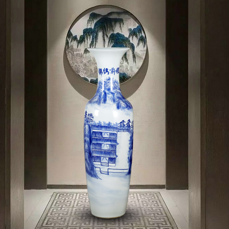 Jingdezhen ceramics landing large sitting room in blue and white porcelain vase hand - made bright future hotel furnishing articles for the opening