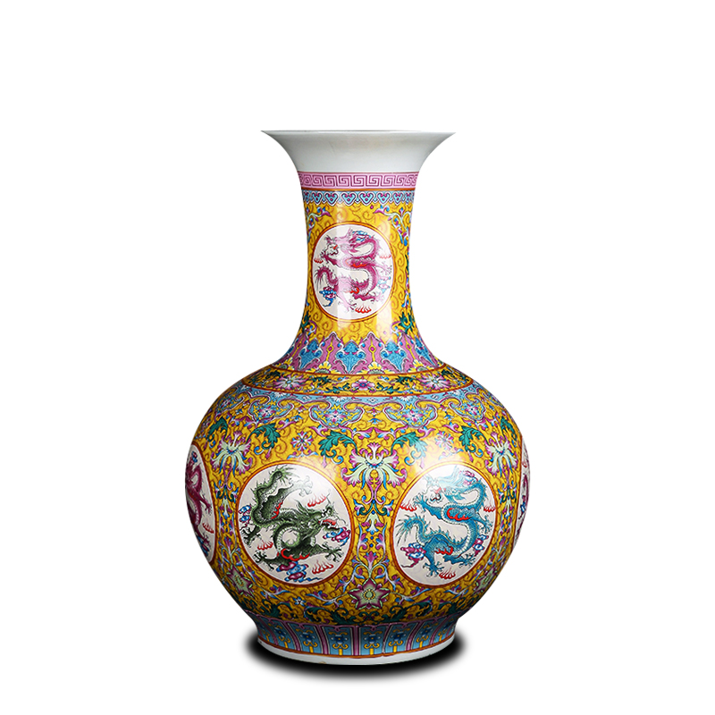 Jingdezhen ceramics vase imitation qianlong enamel see colour yellow color same Angle of the sitting room adornment what furnishing articles