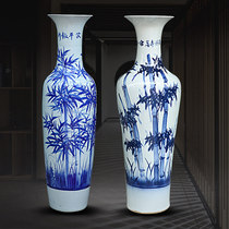 Hand - drawn flower vase Bamboo Ping An landing large vase of Jingdezhen ceramic room decorated large swing parts