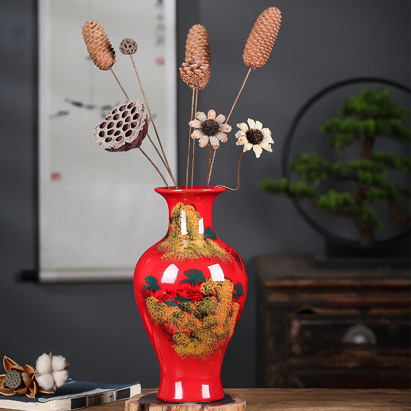 Jingdezhen ceramics China red hand - made scenery vase furnishing articles home sitting room desktop craft gifts