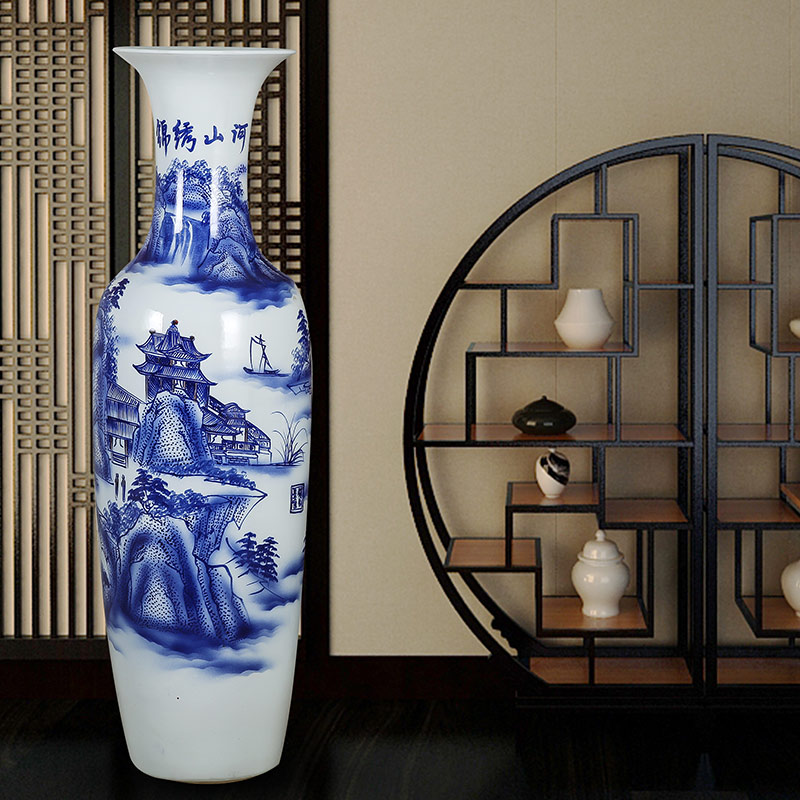 Jingdezhen ceramics landing large Chinese blue and white porcelain vase flower arranging furnishing articles sitting room adornment hotel opening