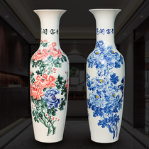 Jingdezhen ceramic ware floor large number vase green flower porcelain hand painted peony living room swinging piece hotel opening decorations