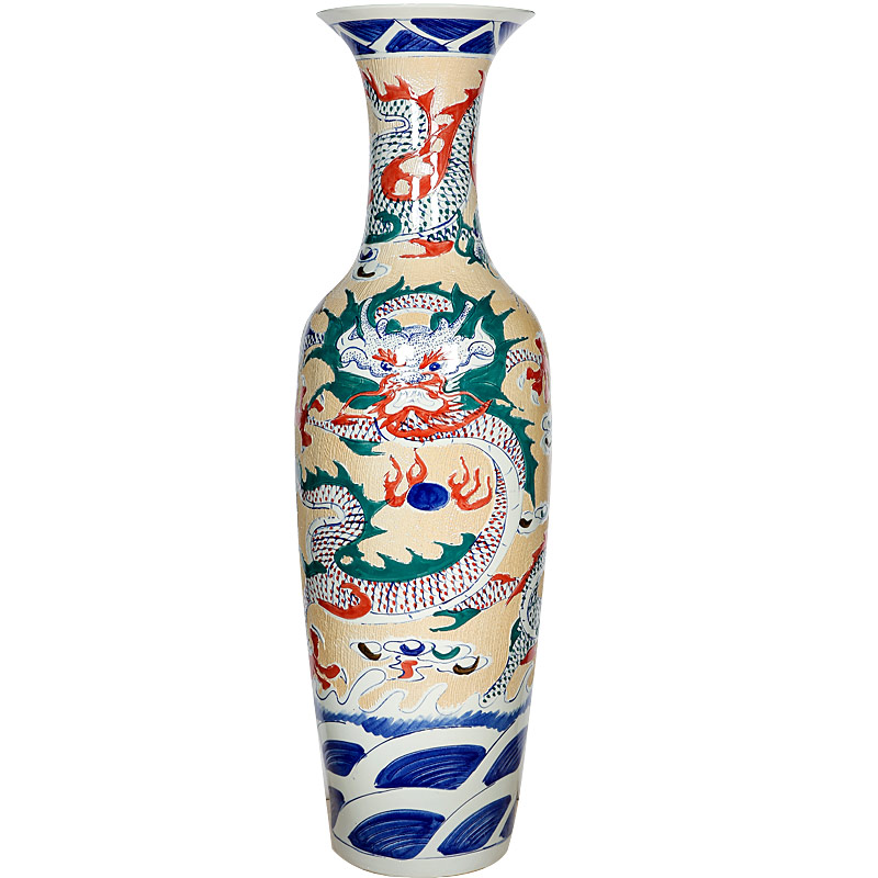 Jingdezhen ceramics landing big vases, antique yellow dragon carving home sitting room decorations furnishing articles hotel
