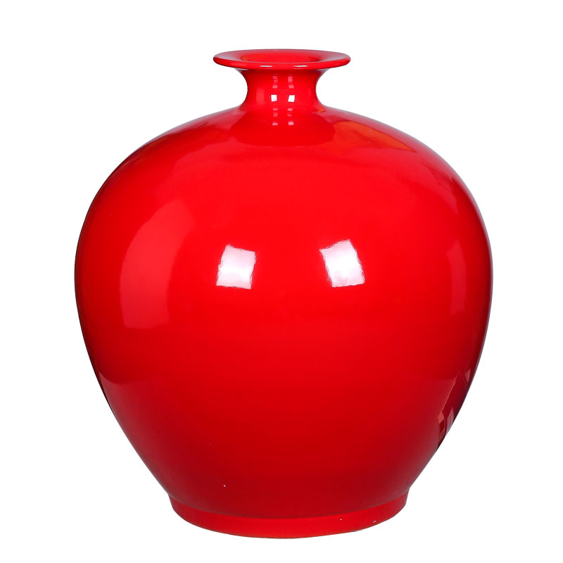 Jingdezhen ceramics monochromatic China red and yellow ball bottle of Chinese contracted sitting room home furnishing articles feng shui adornment