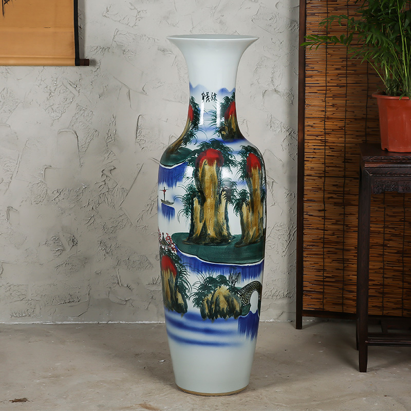 Landing a large vase hand - made up guilin landscape of jingdezhen ceramics living room decoration for the opening
