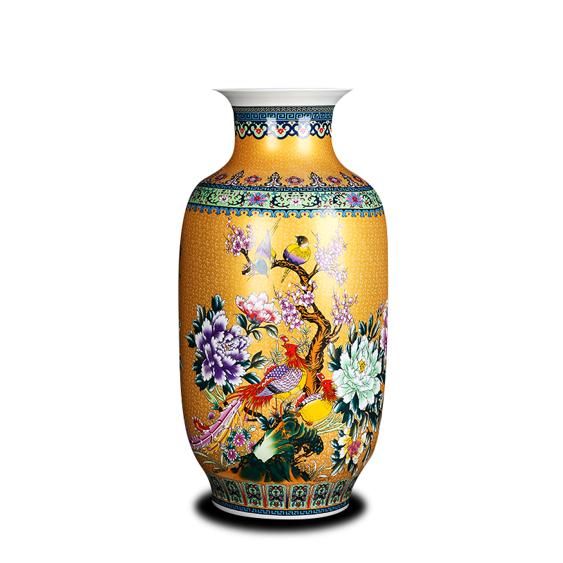 Jingdezhen ceramics high ground large living room home furnishing articles to decorate the red blue vase painting of flowers and colored enamel