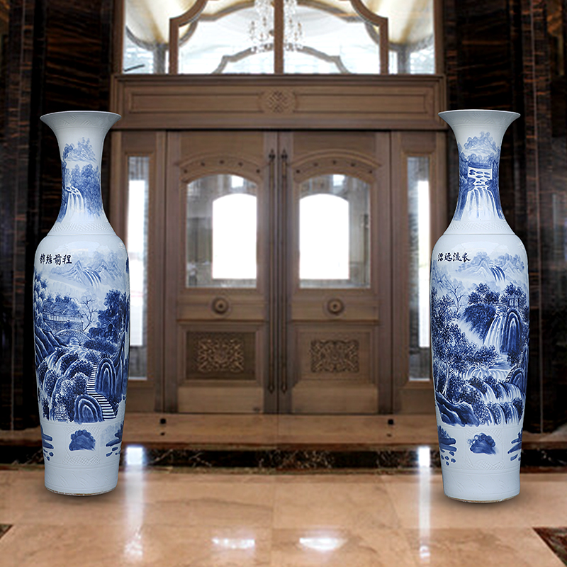 Jingdezhen ceramic hand - made porcelain blue ink in the bright future of large sitting room adornment big vase hotel furnishing articles