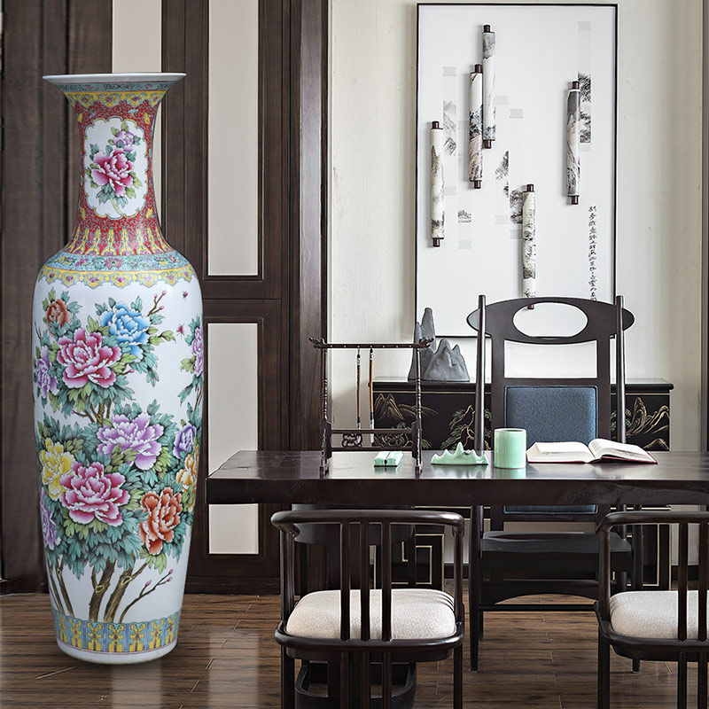 Jingdezhen ceramics hand - made pastel cranes peony Chinese style of large vase vases sitting room adornment is placed