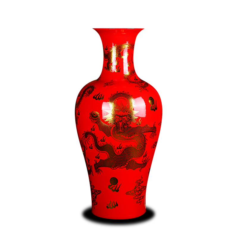 Jingdezhen ceramics vase high see dragon sitting room large Chinese style household furnishing articles furnishing articles set red and black porch