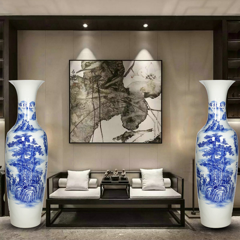 Jingdezhen ceramic blue and white large vase splendid sunvo furnishing articles hotel opening 1.61.8 m sitting room adornment