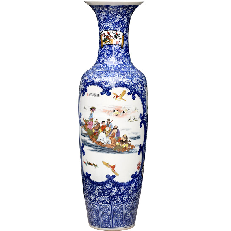 Jingdezhen ceramics landing a large vase furnishing articles blue sea flower arranging home decoration feng shui living room