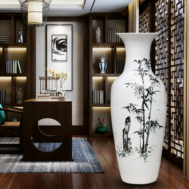 Jingdezhen ceramics painting landing big vase high furnishing articles of Chinese style living room painting peony open bamboo adornment