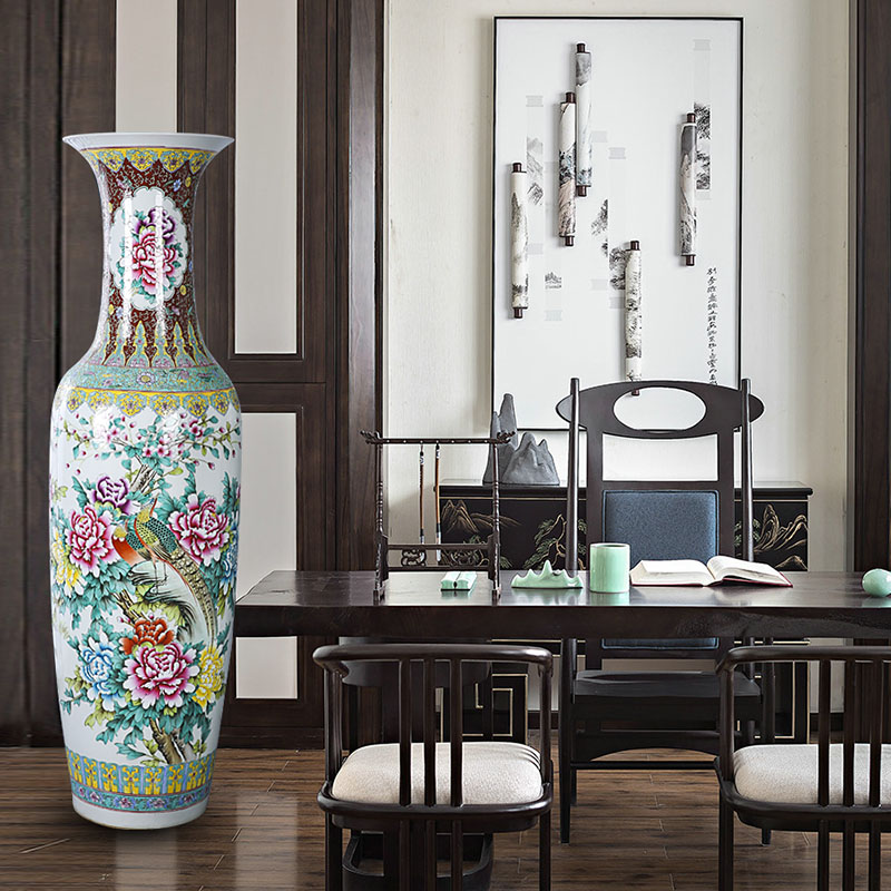 Jingdezhen ceramics landing a large vase pastel hand - made notes tong prosperous household of Chinese style living room place the lobby