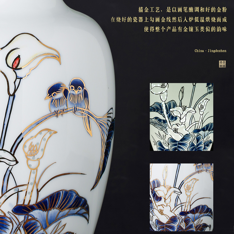Blue and white porcelain of jingdezhen ceramic hand - made exquisite see colour of new Chinese style living room rich ancient frame porcelain vase furnishing articles