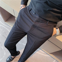 Mens black pants spring new draped suit pants Korean slim straight casual trousers high-end business pants