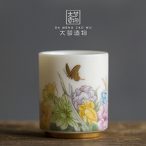 Big dream creation Flower language tea cup Gold-plated tea cup Sheep fat jade white porcelain master cup High-end tea set single gift