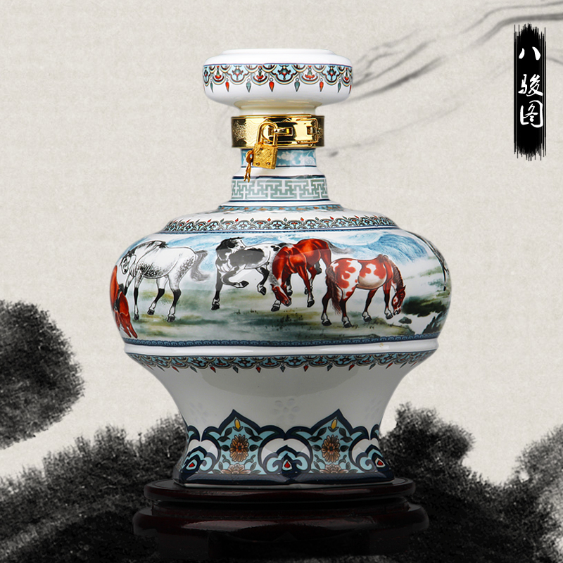 Jingdezhen ceramic bottle 2 jins 5 jins of 10 jins to clear painting seal home little hip mercifully wine jar