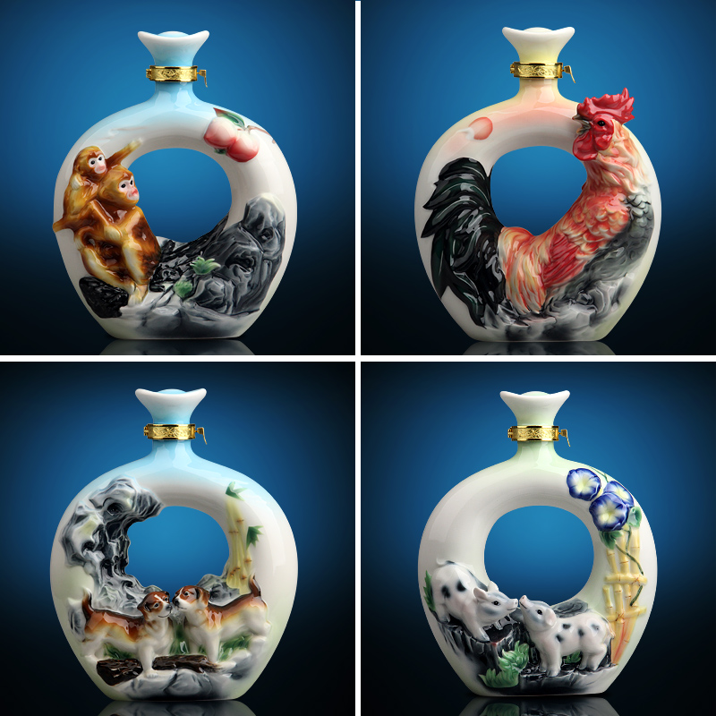 Jingdezhen ceramic jars three catties high - grade zodiac bottle decoration furnishing articles gift porcelain enamel hip flask