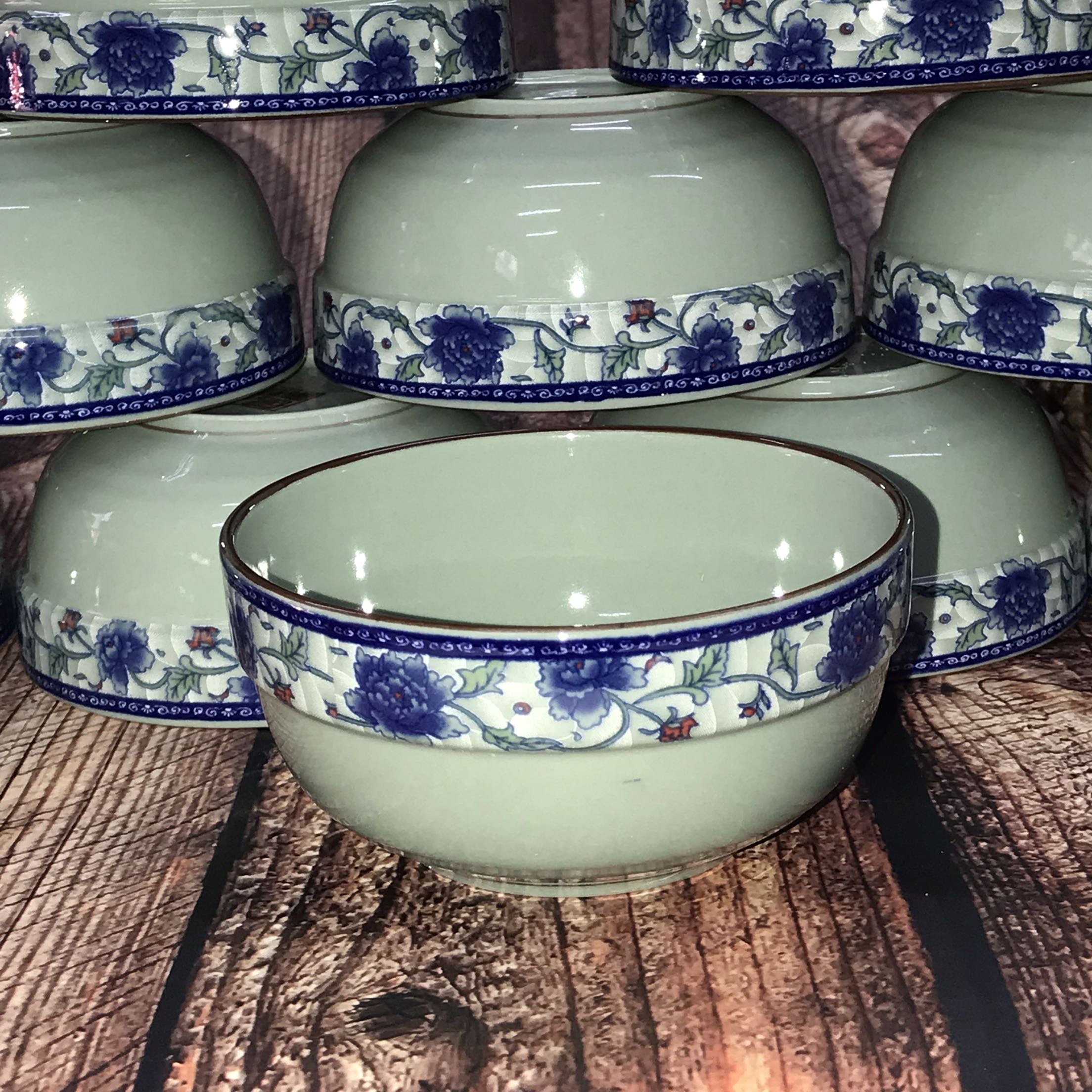 Eat rice bowl of blue and white porcelain household ceramic bowl of soup bowl edge thickening Chinese wind restoring ancient ways tableware 10 m jobs