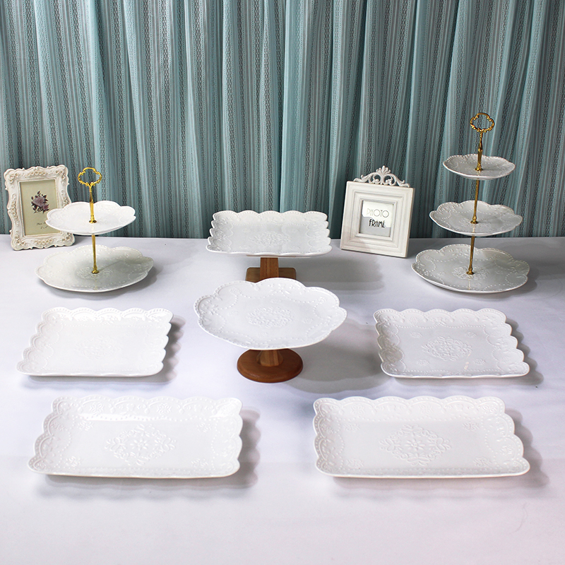 Wedding dessert table decoration furnishing articles show ceramic European tea buffet table cake dessert tray shelf