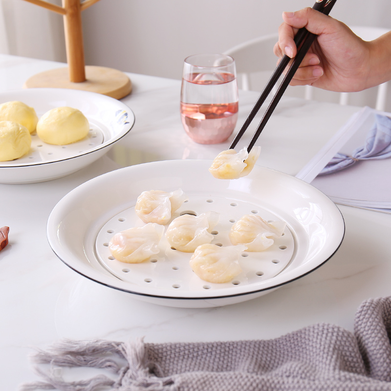 Double ceramic plate tableware circular disc dumplings plate meal food dish drop dumplings ipads porcelain household steamed fish