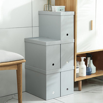 Pulley plastic storage box Kitchen bathroom finishing storage box with lid Wheel study book box