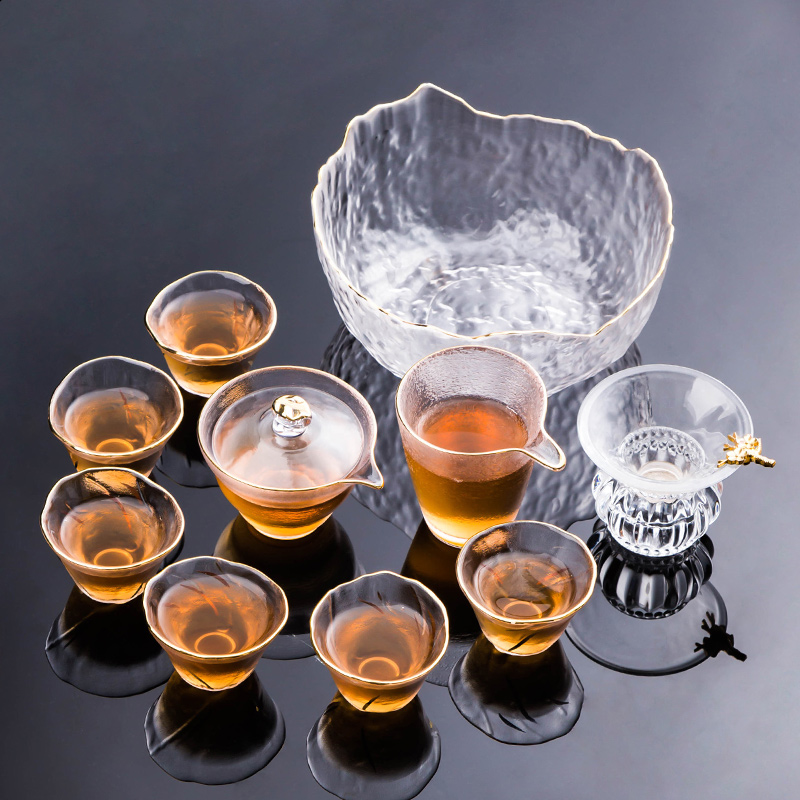 Japanese high - temperature glass kung fu tea sets, small household hammer of a complete set of tea pot lid bowl with tea cups